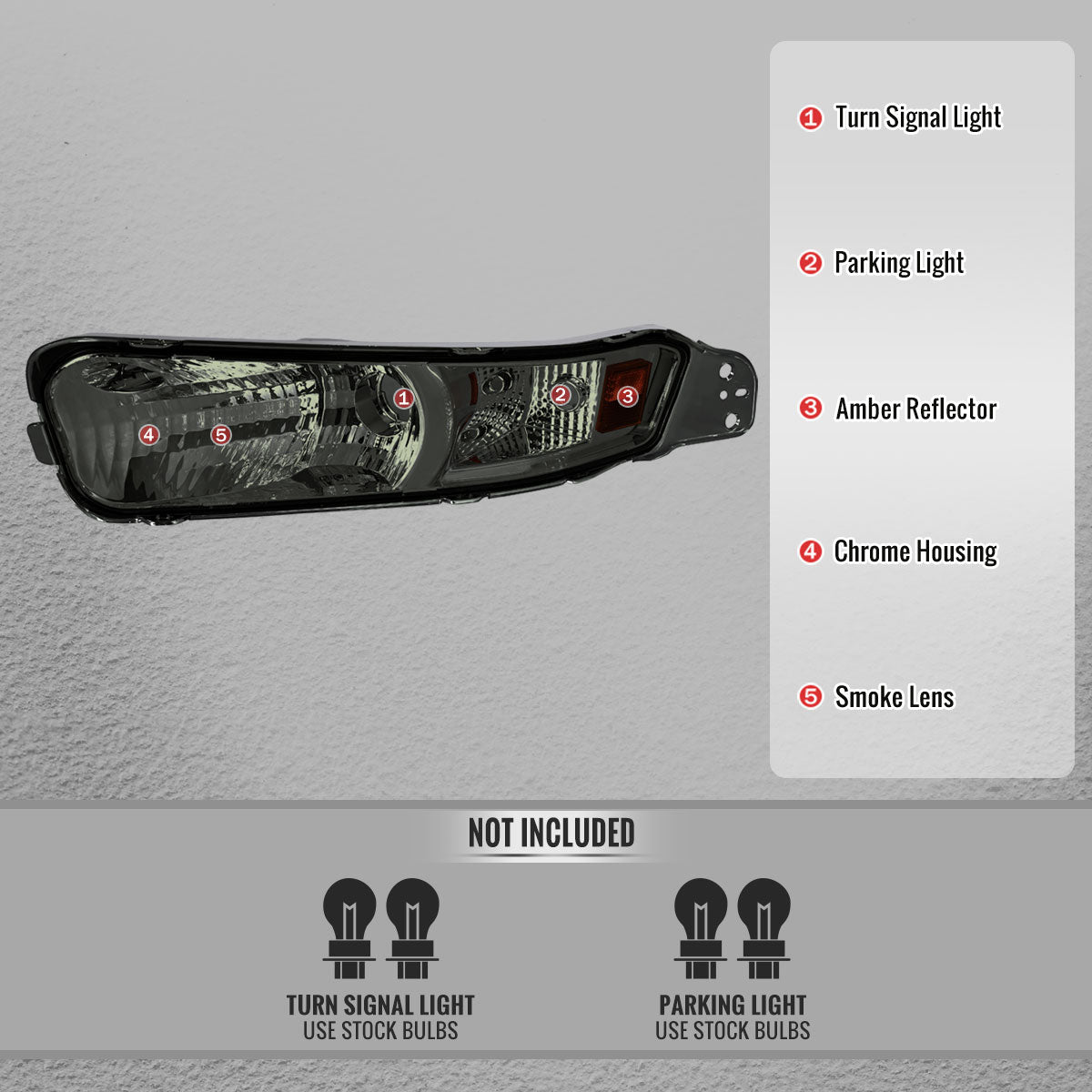 2005-2009 Ford Mustang S197 Turn Signal Parking Lamp (Chrome Housing / Smoked Lens)