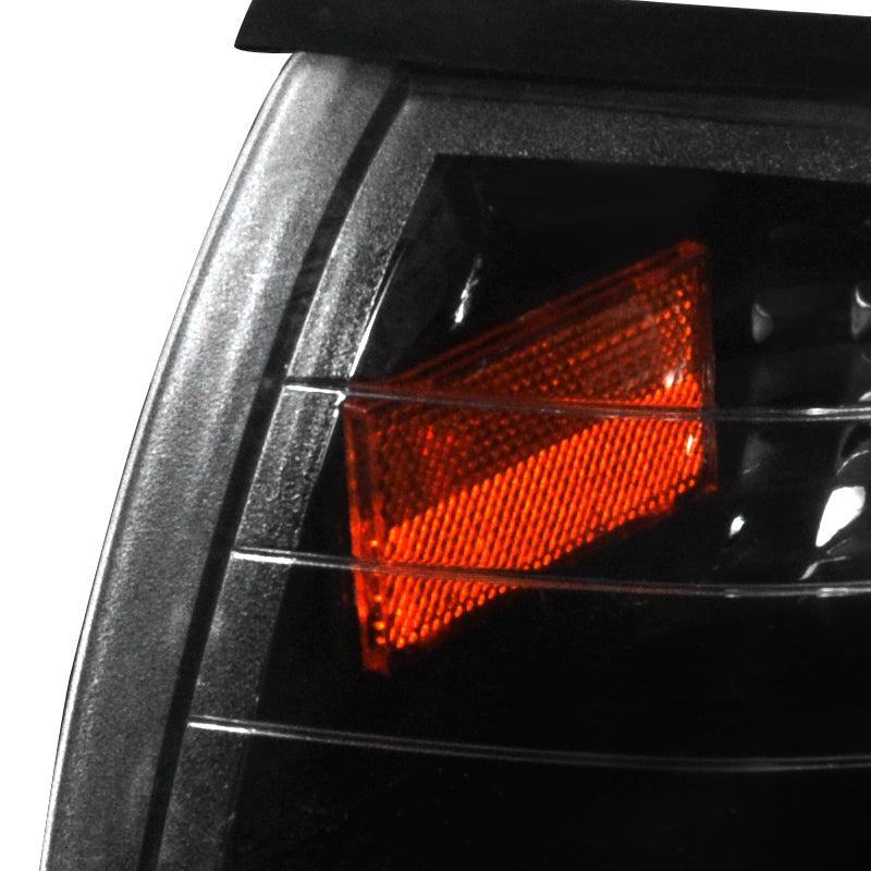 1994-1998 Ford Mustang SN95 Corner Parking Turn Signal Lights w/ Amber Reflector (Matte Black Housing / Clear Lens)
