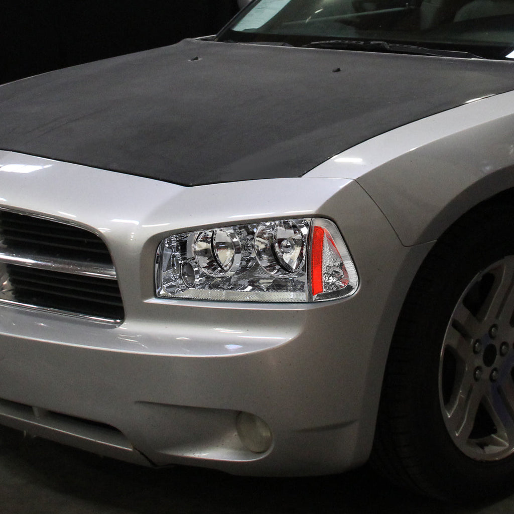 2006-2010 Dodge Charger LX Factory Style Headlights w/ Corner Lights (Chrome Housing / Clear Lens)