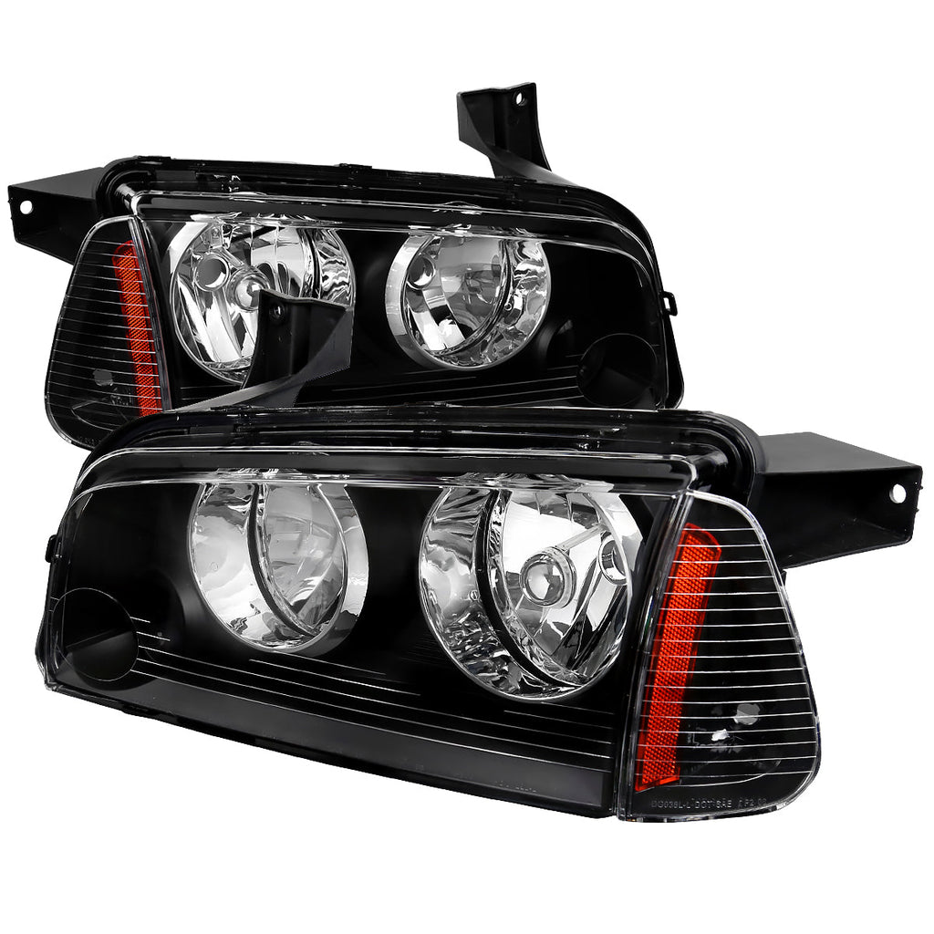 2006-2010 Dodge Charger LX Factory Style Headlights w/ Corner Lights (Matte Black Housing / Clear Lens)