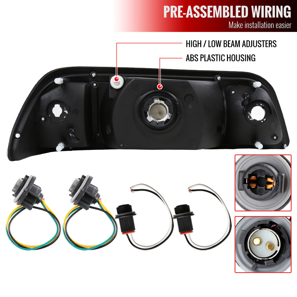 1987-1993 Ford Mustang Fox Body Factory Style Crystal Headlights (Matte Black Housing / Clear Lens)