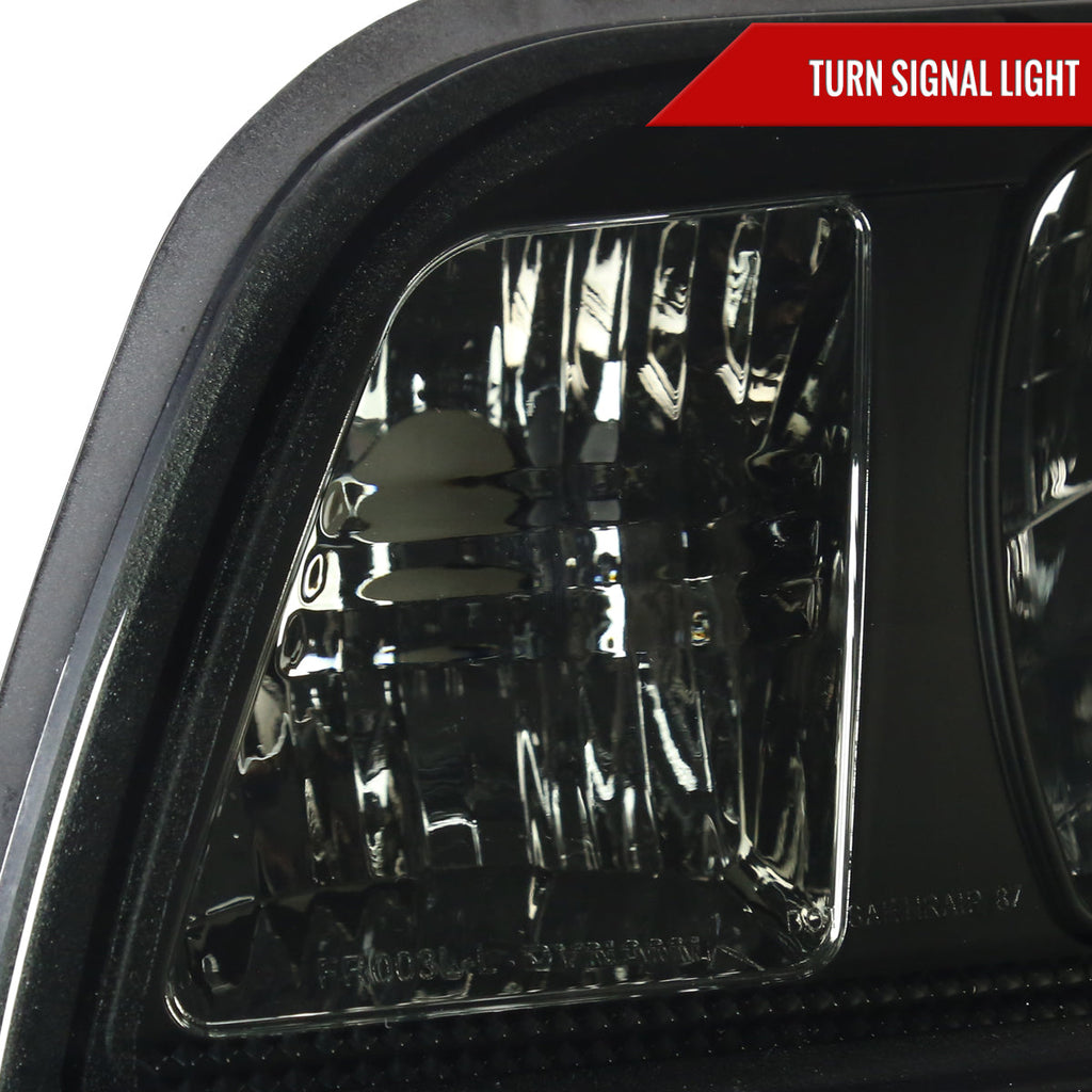 1987-1993 Ford Mustang Fox Body Crystal Headlights (Chrome Housing / Smoked Lens)