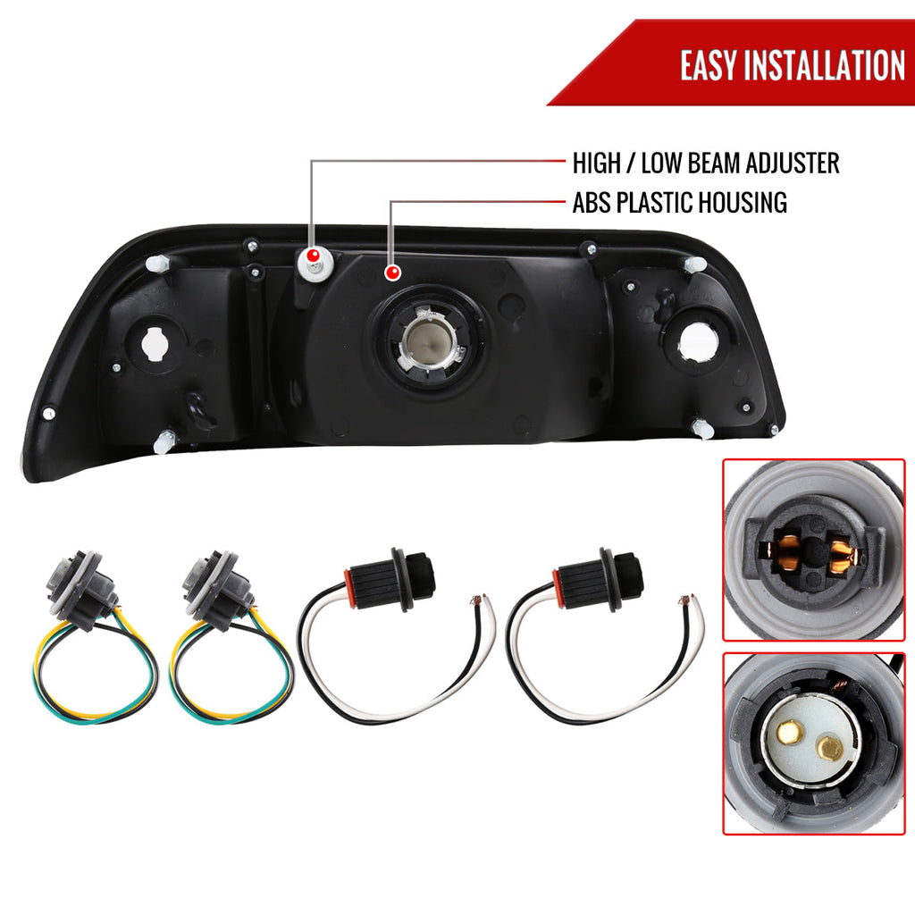 1987-1993 Ford Mustang Fox Body Crystal Headlights (Chrome Housing / Smoked Lens)