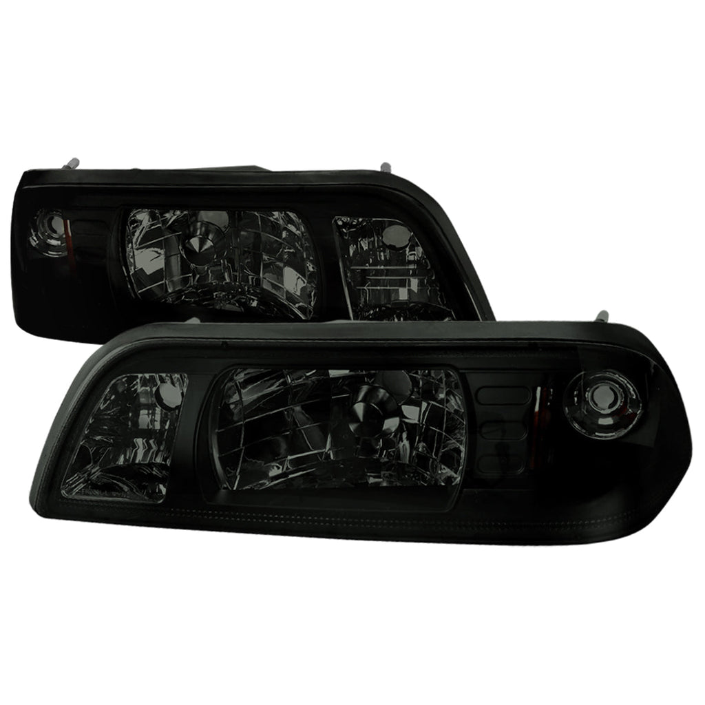 1987-1993 Ford Mustang Fox Body Crystal Headlights (Chrome Housing / Smoked Lens)