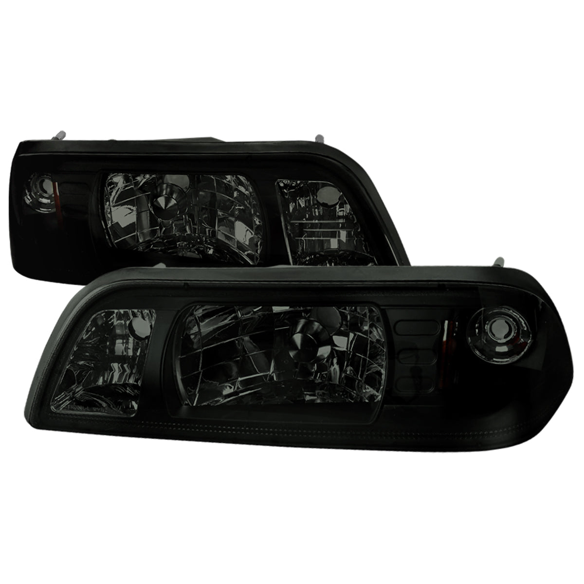 1987-1993 Ford Mustang Fox Body Crystal Headlights (Chrome Housing / Smoked Lens)