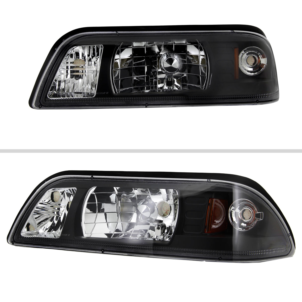 1987-1993 Ford Mustang Fox Body Factory Style Crystal Headlights (Matte Black Housing / Clear Lens)