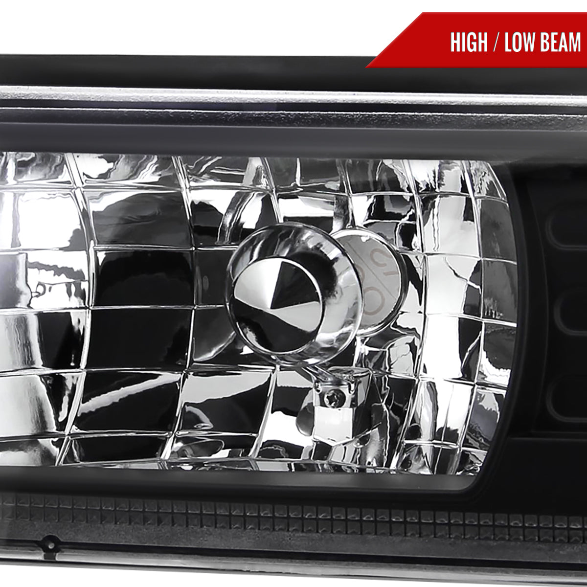 1987-1993 Ford Mustang Fox Body Factory Style Crystal Headlights (Matte Black Housing / Clear Lens)