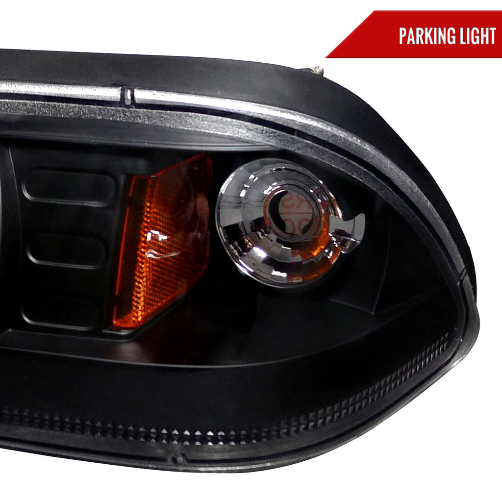 1987-1993 Ford Mustang Fox Body Factory Style Crystal Headlights (Matte Black Housing / Clear Lens)