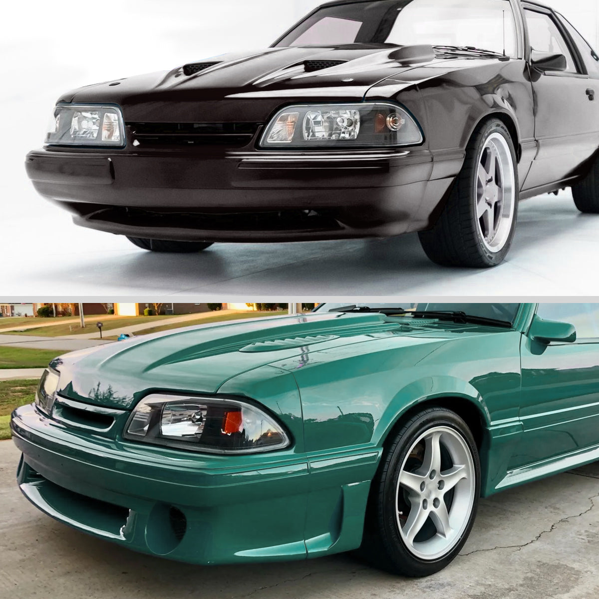 1987-1993 Ford Mustang Fox Body Factory Style Crystal Headlights (Matte Black Housing / Clear Lens)