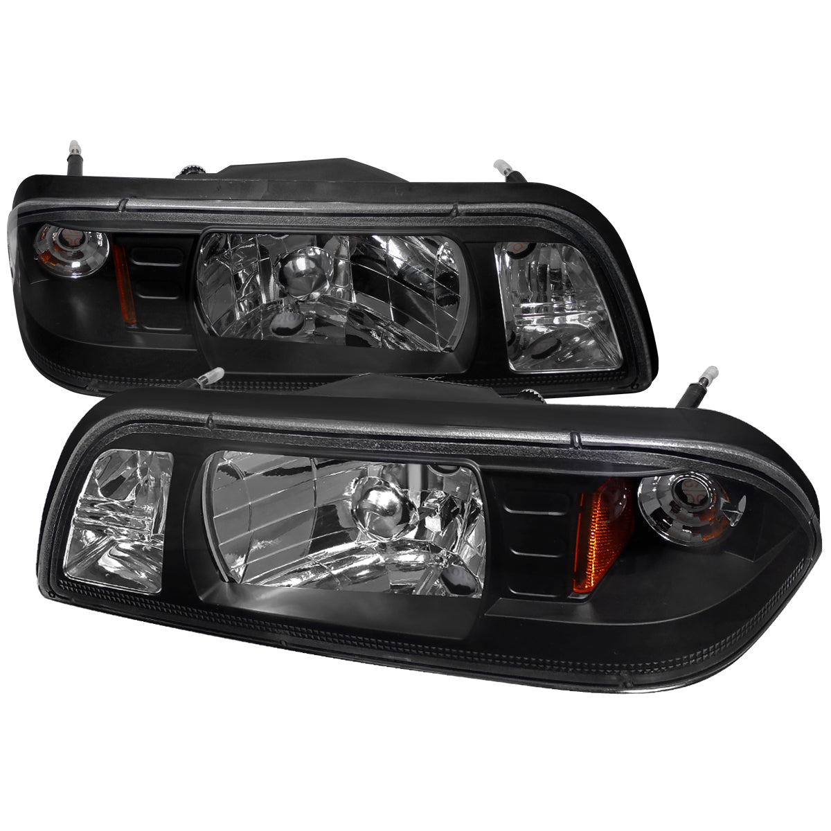 1987-1993 Ford Mustang Fox Body Factory Style Crystal Headlights (Matte Black Housing / Clear Lens)