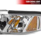 1994-1998 Ford Mustang SN95 1PC Crystal Headlights w/ Amber Reflectors (Chrome Housing / Clear Lens)