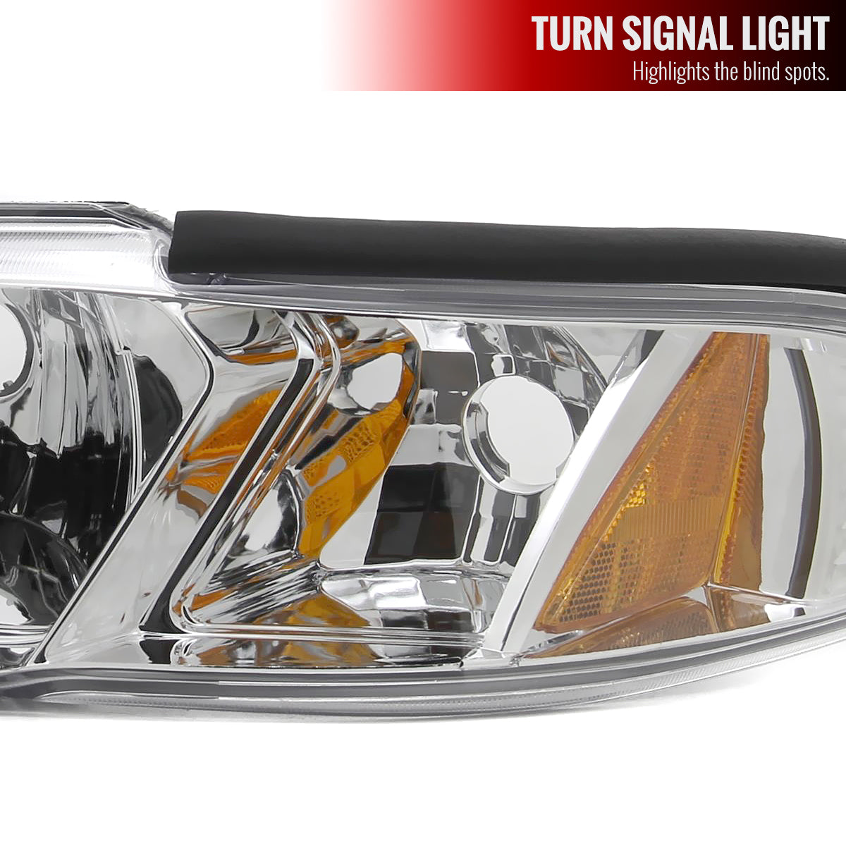 1994-1998 Ford Mustang SN95 1PC Crystal Headlights w/ Amber Reflectors (Chrome Housing / Clear Lens)