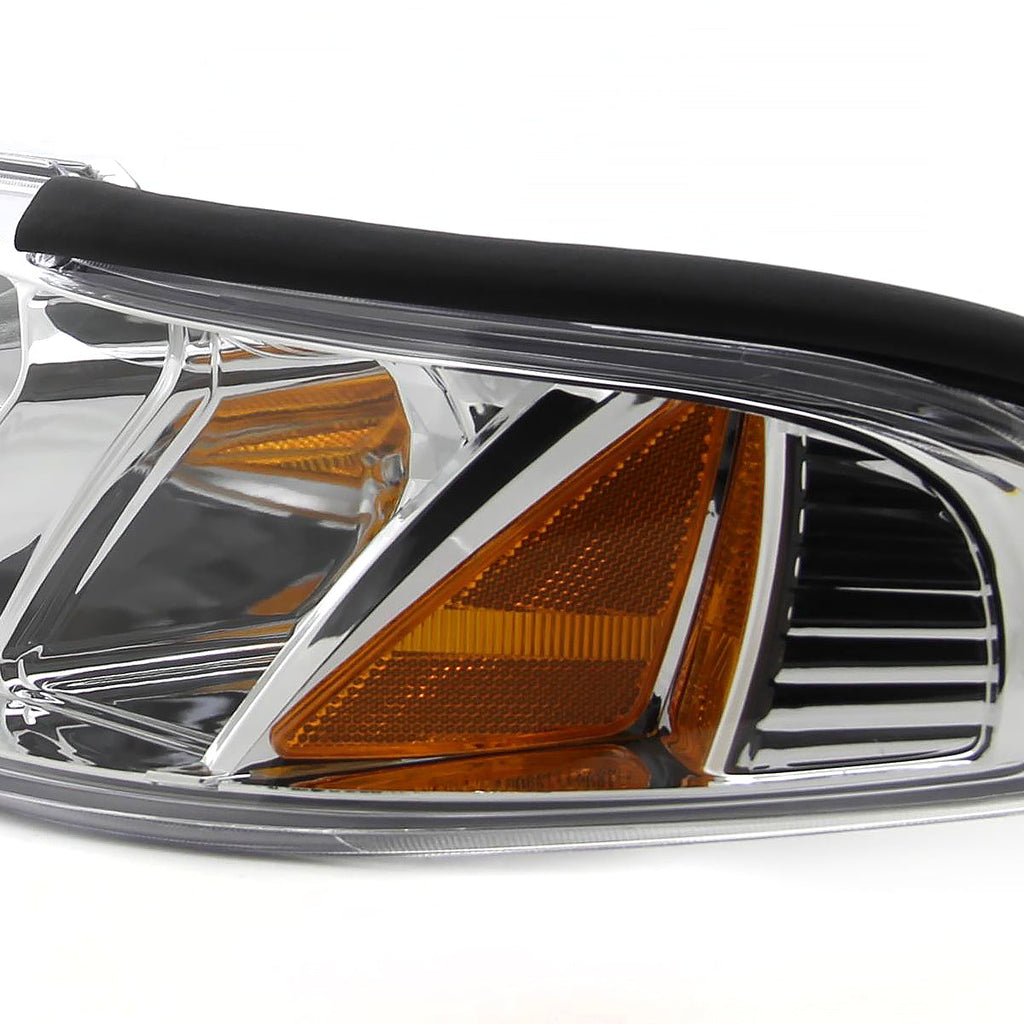 1994-1998 Ford Mustang SN95 1PC Crystal Headlights w/ Amber Reflectors (Chrome Housing / Clear Lens)