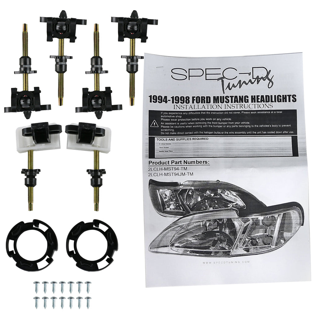 1994-1998 Ford Mustang SN95 1PC Crystal Headlights w/ Amber Reflectors (Matte Black Housing / Clear Lens)