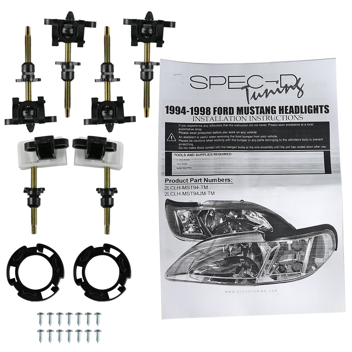 1994-1998 Ford Mustang SN95 1PC Crystal Headlights w/ Amber Reflectors (Matte Black Housing / Clear Lens)
