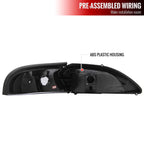 1994-1998 Ford Mustang SN95 1PC Crystal Headlights w/ Amber Reflectors (Matte Black Housing / Clear Lens)