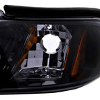 1994-1998 Ford Mustang SN95 1PC Crystal Headlights w/ Amber Reflectors (Chrome Housing / Smoked Lens)