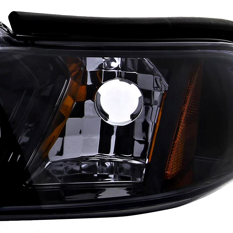 1994-1998 Ford Mustang SN95 1PC Crystal Headlights w/ Amber Reflectors (Chrome Housing / Smoked Lens)