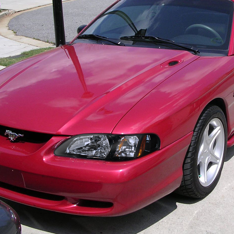 1994-1998 Ford Mustang SN95 1PC Crystal Headlights w/ Amber Reflectors (Chrome Housing / Smoked Lens)