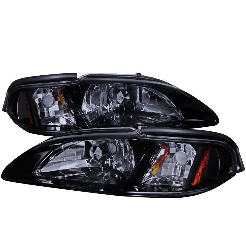 1994-1998 Ford Mustang SN95 1PC Crystal Headlights w/ Amber Reflectors (Chrome Housing / Smoked Lens)