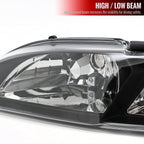 1994-1998 Ford Mustang SN95 1PC Crystal Headlights w/ Amber Reflectors (Matte Black Housing / Clear Lens)