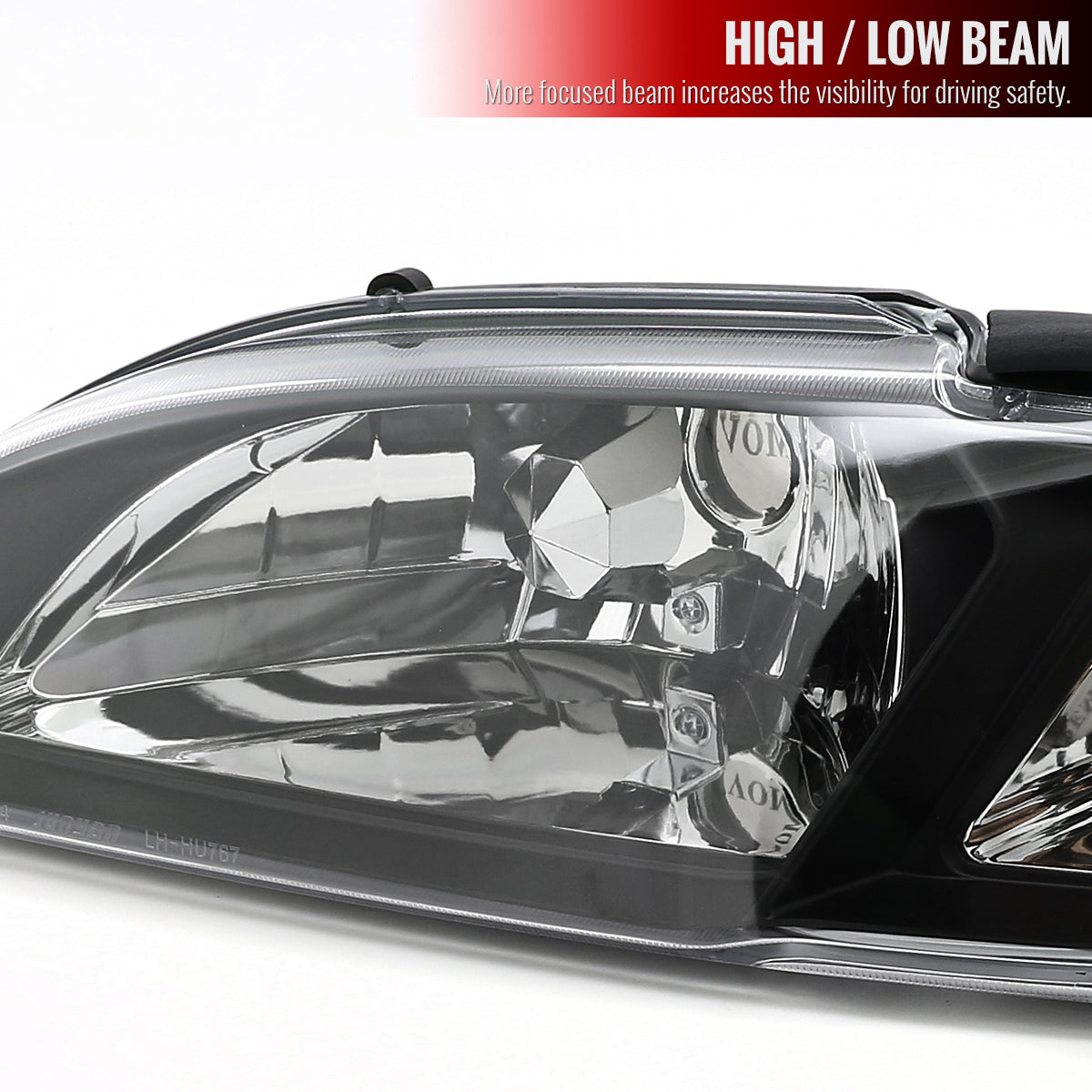 1994-1998 Ford Mustang SN95 1PC Crystal Headlights w/ Amber Reflectors (Matte Black Housing / Clear Lens)