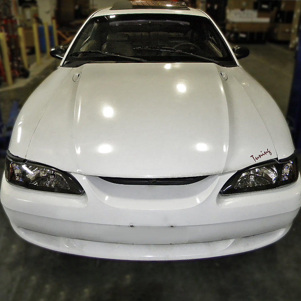 1994-1998 Ford Mustang SN95 1PC Crystal Headlights w/ Amber Reflectors (Matte Black Housing / Clear Lens)