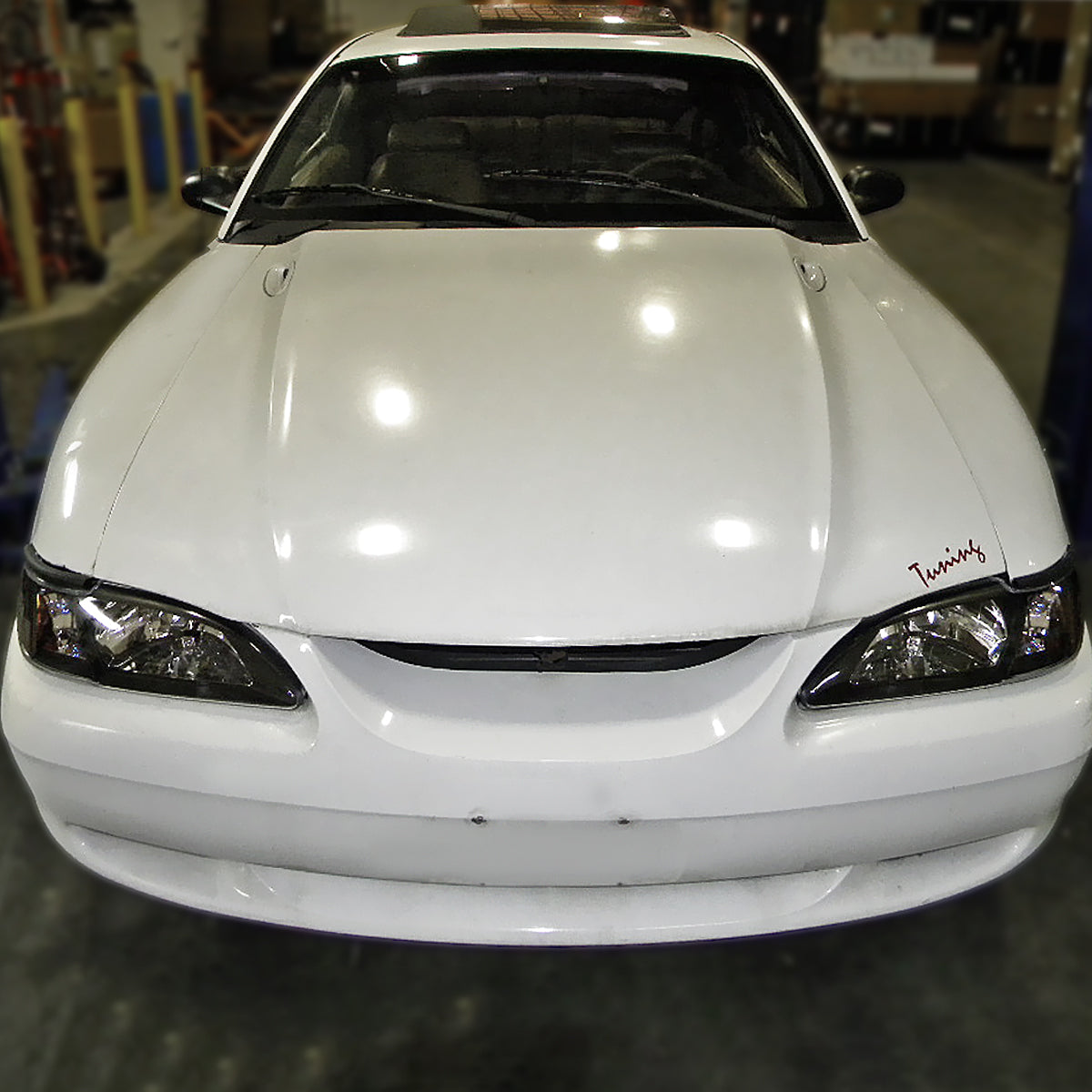 1994-1998 Ford Mustang SN95 1PC Crystal Headlights w/ Amber Reflectors (Matte Black Housing / Clear Lens)