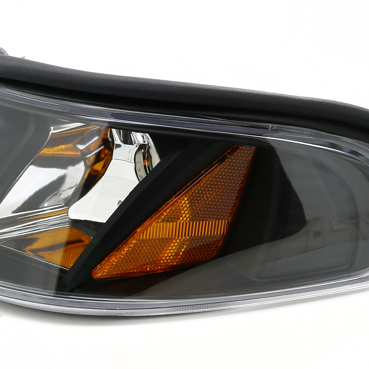 1994-1998 Ford Mustang SN95 1PC Crystal Headlights w/ Amber Reflectors (Matte Black Housing / Clear Lens)