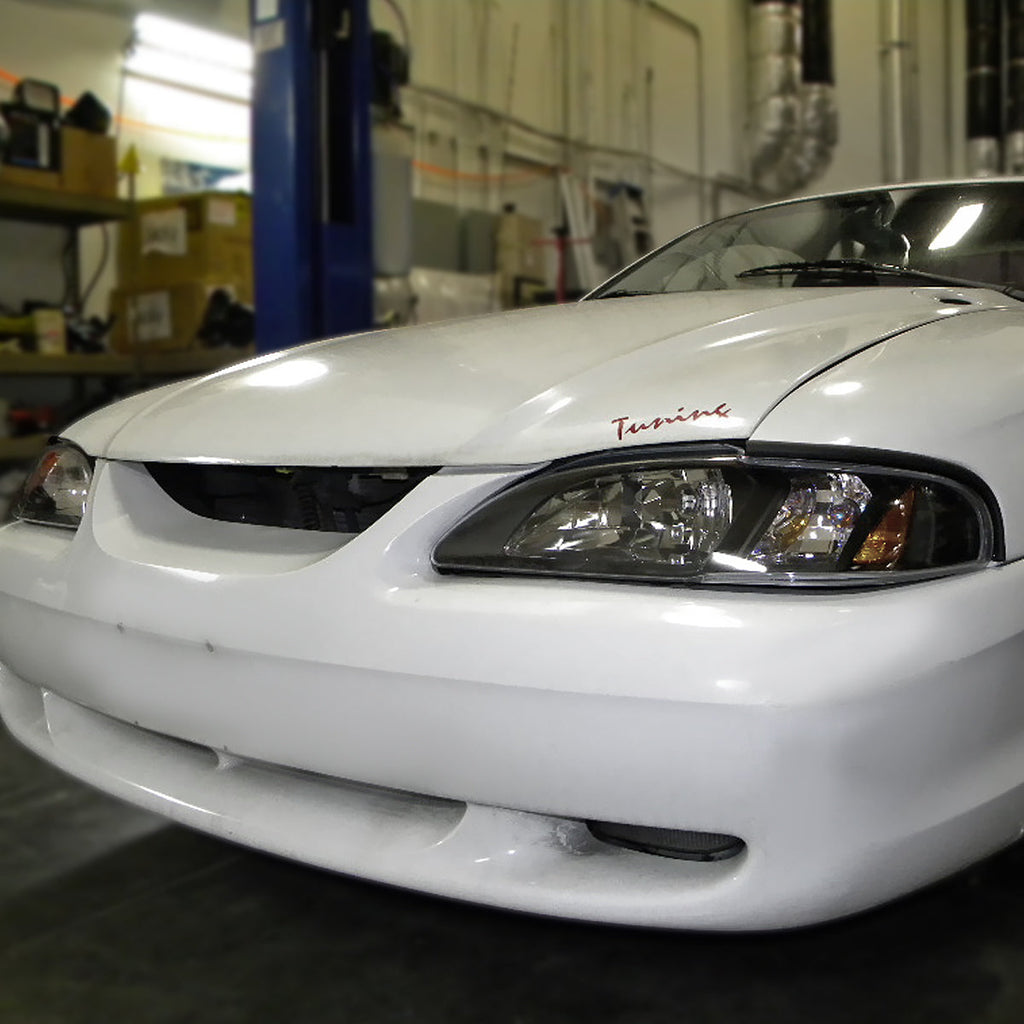 1994-1998 Ford Mustang SN95 1PC Crystal Headlights w/ Amber Reflectors (Matte Black Housing / Clear Lens)