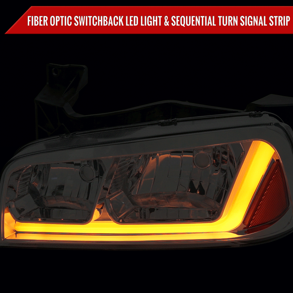 2006-2010 Dodge Charger LX Switchback Sequential LED Bar Factory Style Headlights (Chrome Housing / Clear Lens)