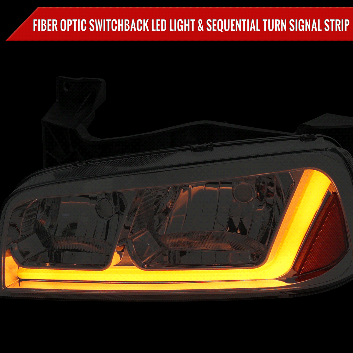 2006-2010 Dodge Charger LX Switchback Sequential LED Bar Factory Style Headlights (Chrome Housing / Clear Lens)