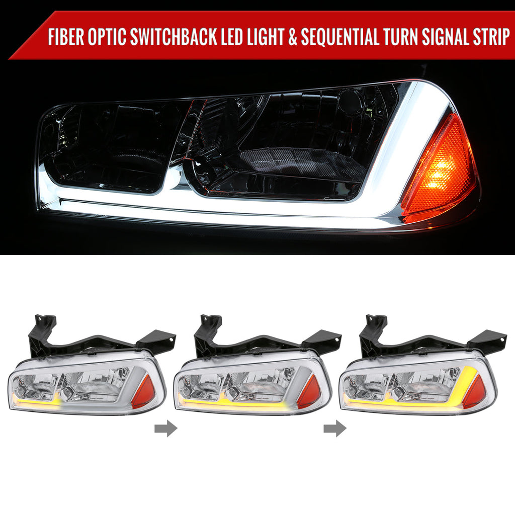 2006-2010 Dodge Charger LX Switchback Sequential LED Bar Factory Style Headlights (Chrome Housing / Clear Lens)