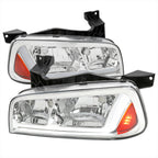 2006-2010 Dodge Charger LX Switchback Sequential LED Bar Factory Style Headlights (Chrome Housing / Clear Lens)