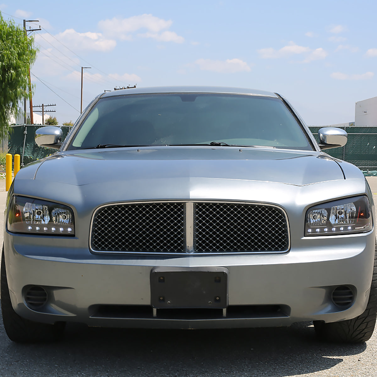 2006-2010 Dodge Charger LX 1PC Style SMD LED Light Strip Factory Style Headlights w/ Amber Reflector (Matte Black Housing / Clear Lens)