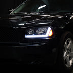 2006-2010 Dodge Charger LX Switchback Sequential LED Bar Factory Style Headlights (Matte Black Housing / Clear Lens)