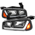 2006-2010 Dodge Charger LX Switchback Sequential LED Bar Factory Style Headlights (Matte Black Housing / Clear Lens)