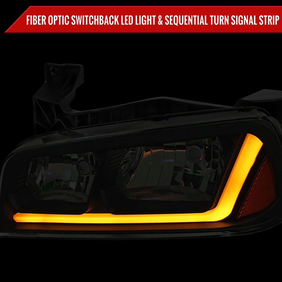 2006-2010 Dodge Charger LX Switchback Sequential LED Bar Factory Style Headlights (Matte Black Housing / Smoked Lens)