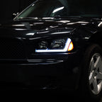 2006-2010 Dodge Charger LX Switchback Sequential LED Bar Factory Style Headlights (Matte Black Housing / Smoked Lens)