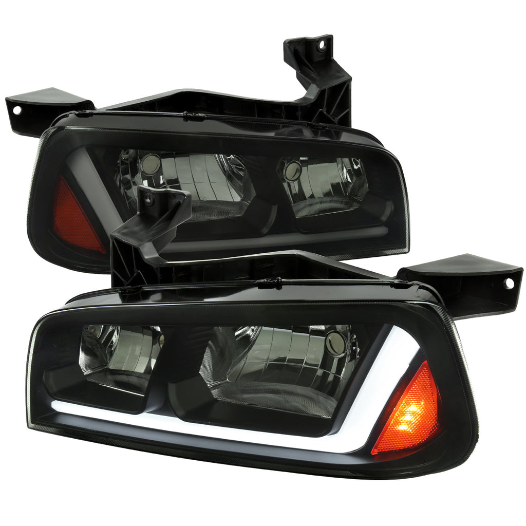 2006-2010 Dodge Charger LX Switchback Sequential LED Bar Factory Style Headlights (Matte Black Housing / Smoked Lens)