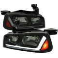 2006-2010 Dodge Charger LX Switchback Sequential LED Bar Factory Style Headlights (Matte Black Housing / Smoked Lens)