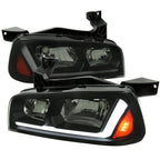 2006-2010 Dodge Charger LX Switchback Sequential LED Bar Factory Style Headlights (Matte Black Housing / Smoked Lens)