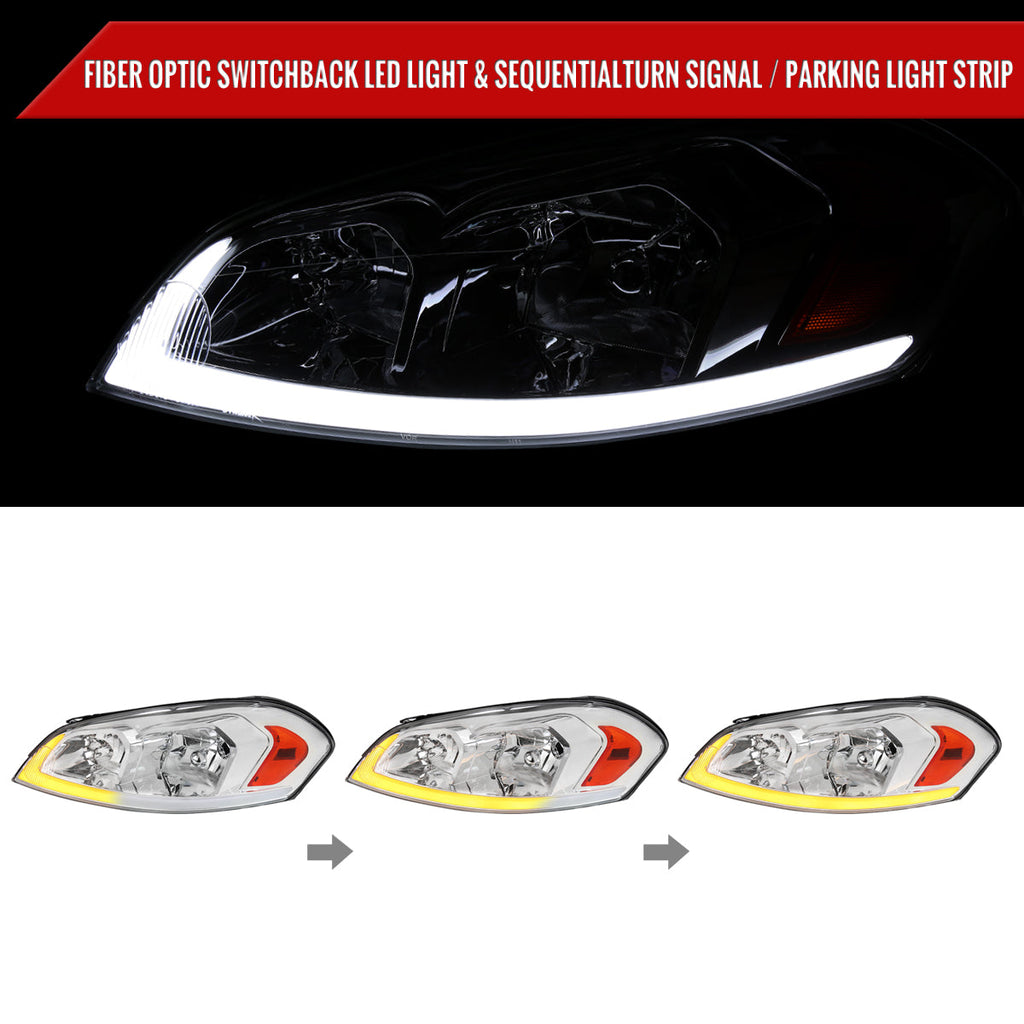 2006-2013 Chevrolet Impala / 2014-2016 Impala Limited / 2006-2007 Monte Carlo Switchback Sequential LED Bar Headlights (Chrome Housing / Clear Lens)