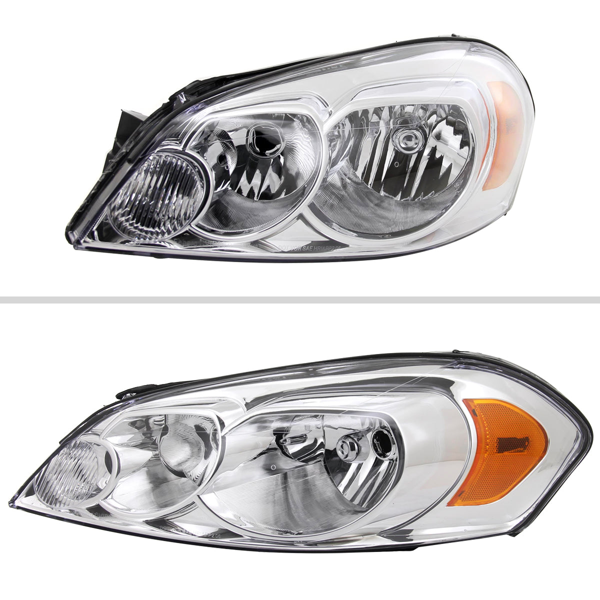 2006-2013 Chevrolet Impala / 2014-2016 Impala Limited / 2006-2007 Monte Carlo Crystal Headlights w/ Amber Reflectors (Chrome Housing / Clear Lens)