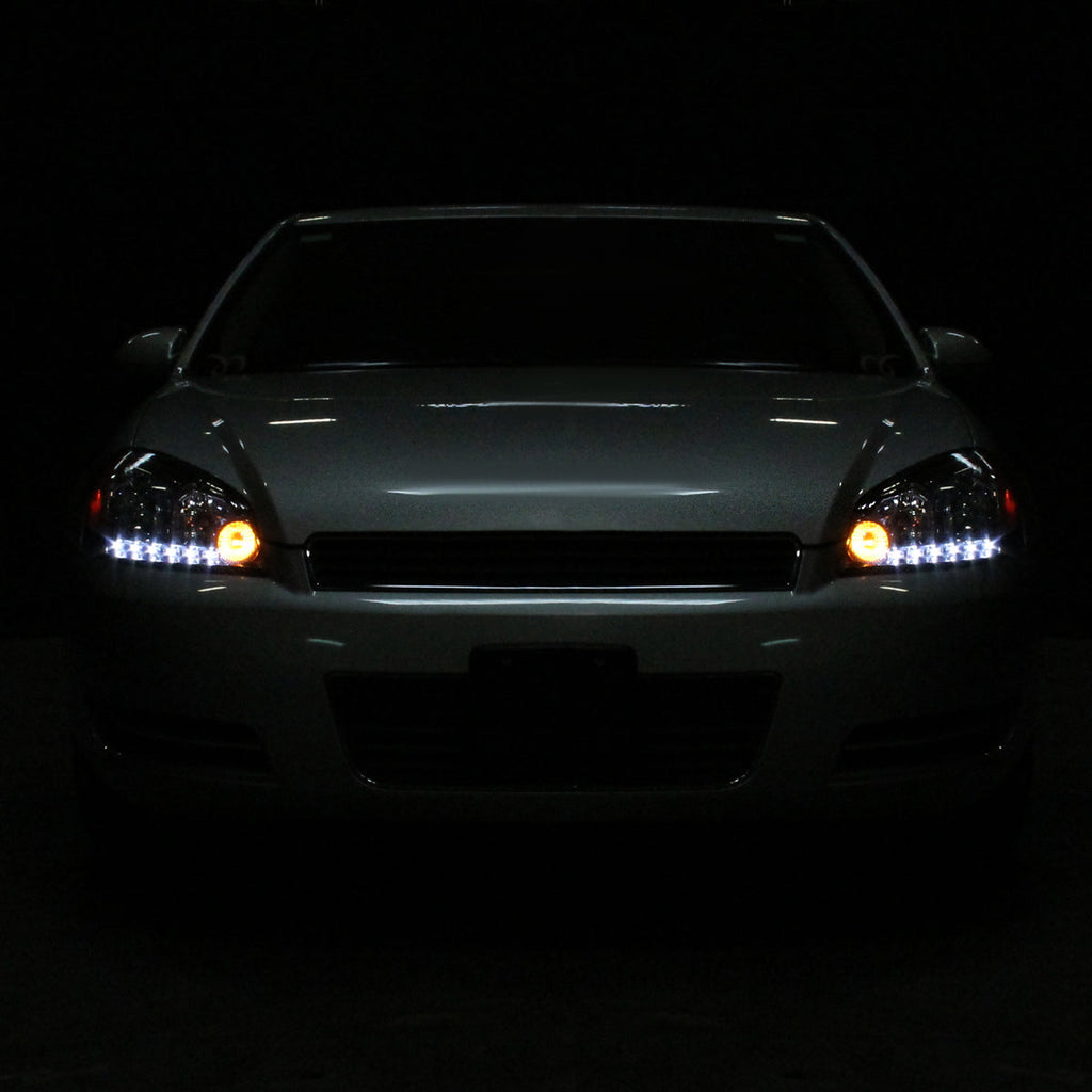 2006-2013 Chevrolet Impala / 2014-2015 Impala Limited / 2006-2007 Monte Carlo Crystal Headlights w/ LED Strip (Chrome Housing / Clear Lens)