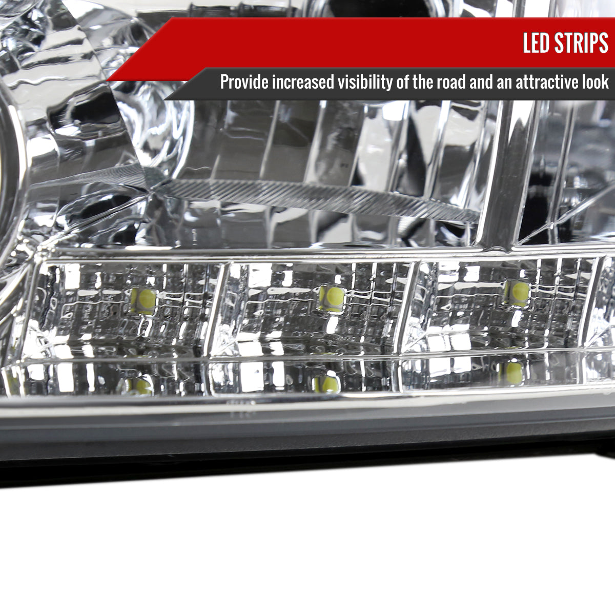 2006-2013 Chevrolet Impala / 2014-2015 Impala Limited / 2006-2007 Monte Carlo Crystal Headlights w/ LED Strip (Chrome Housing / Clear Lens)