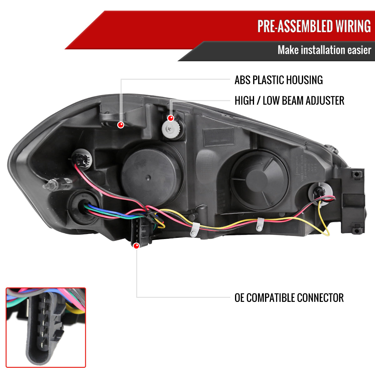 2006-2013 Chevrolet Impala / 2014-2015 Impala Limited / 2006-2007 Monte Carlo Crystal Headlights w/ LED Strip (Chrome Housing / Clear Lens)