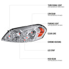 2006-2013 Chevrolet Impala / 2014-2015 Impala Limited / 2006-2007 Monte Carlo Crystal Headlights w/ LED Strip (Chrome Housing / Clear Lens)