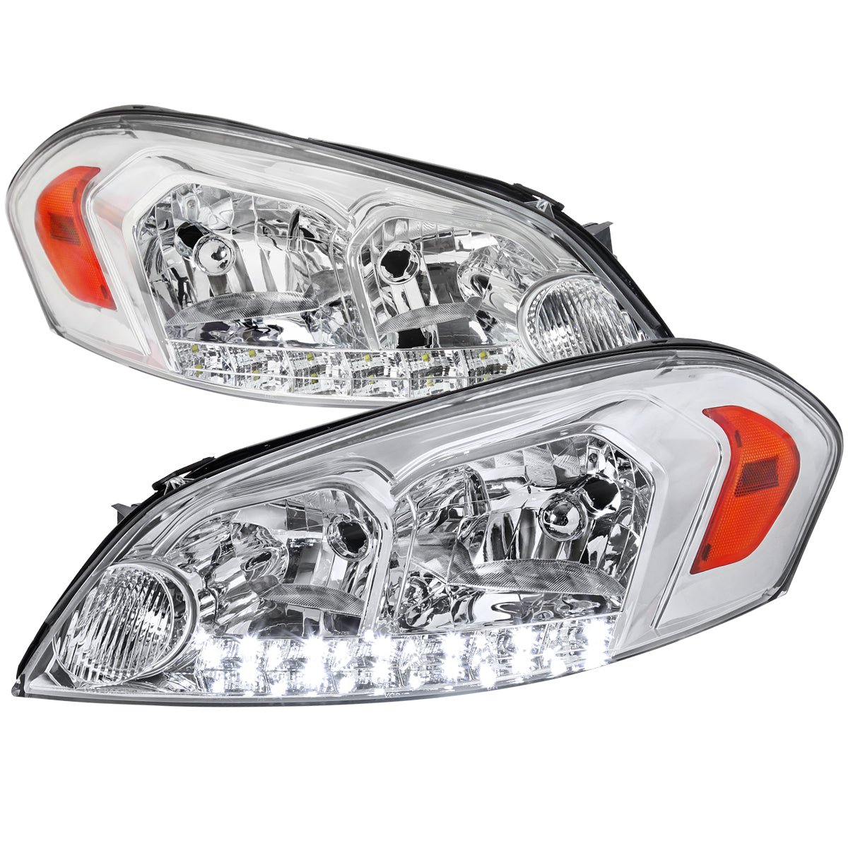 2006-2013 Chevrolet Impala / 2014-2015 Impala Limited / 2006-2007 Monte Carlo Crystal Headlights w/ LED Strip (Chrome Housing / Clear Lens)