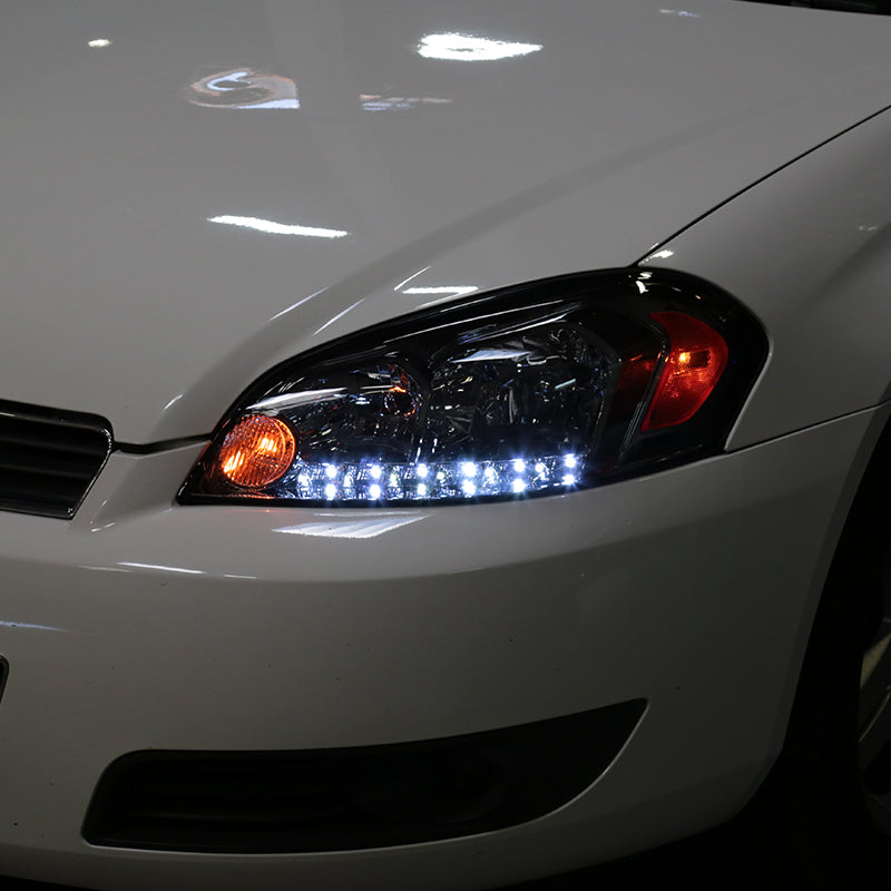 2006-2013 Chevrolet Impala / 2014-2015 Impala Limited / 2006-2007 Monte Carlo Crystal Headlights w/ LED Strip (Chrome Housing / Smoked Lens)
